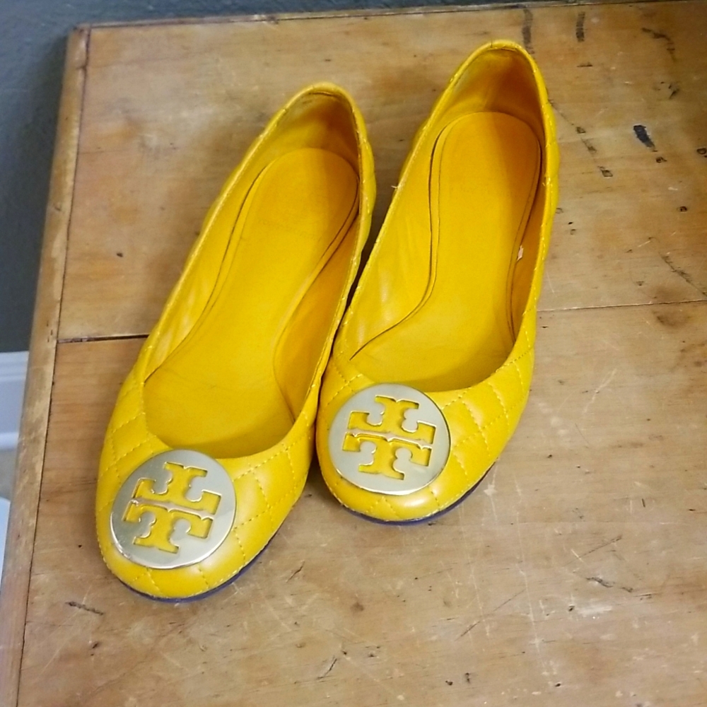 Tory Burch Yellow Flats with Gold Emblem